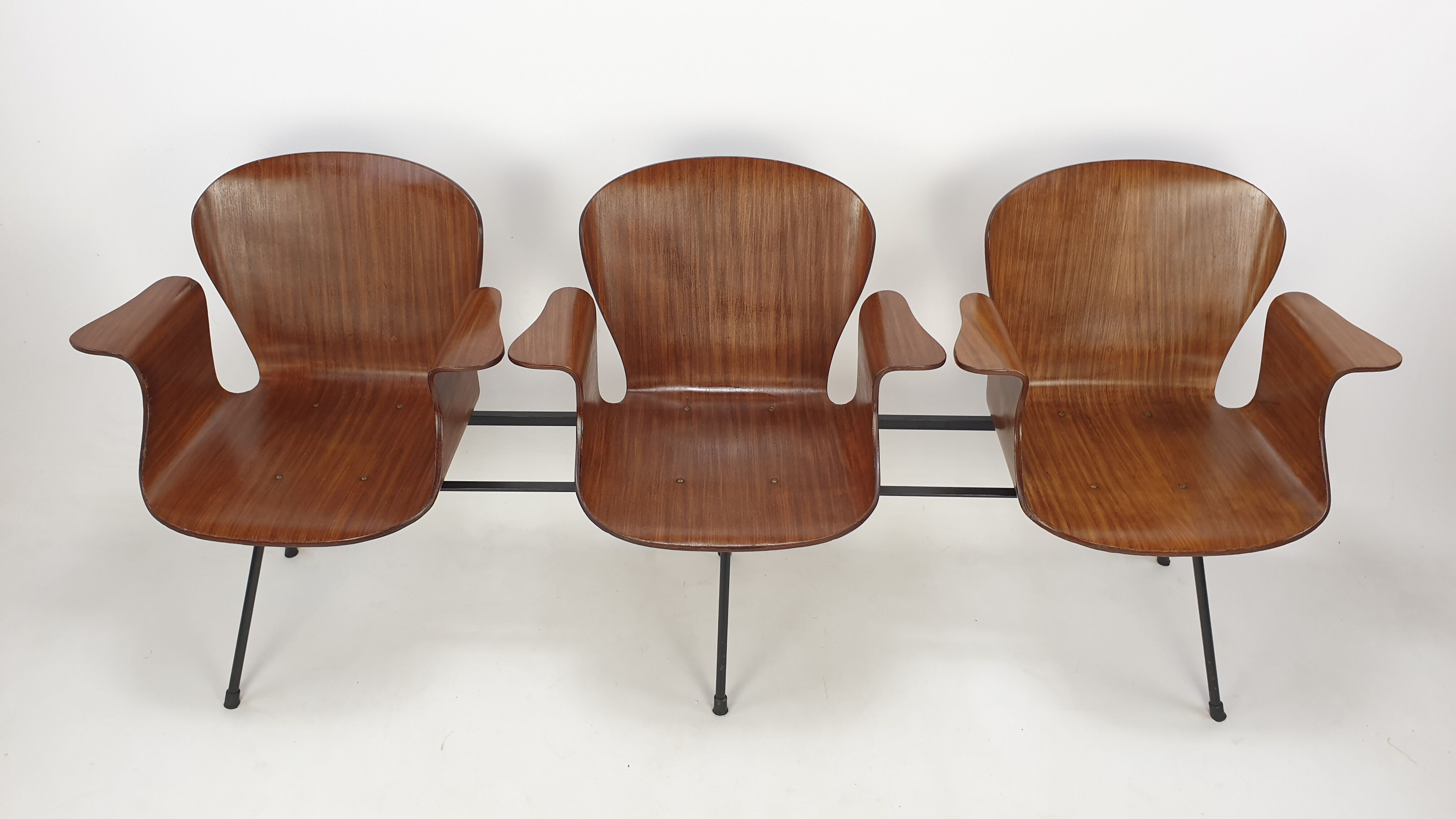 Mid Century Italian 3-seat Bench by Carlo Ratti, 50's