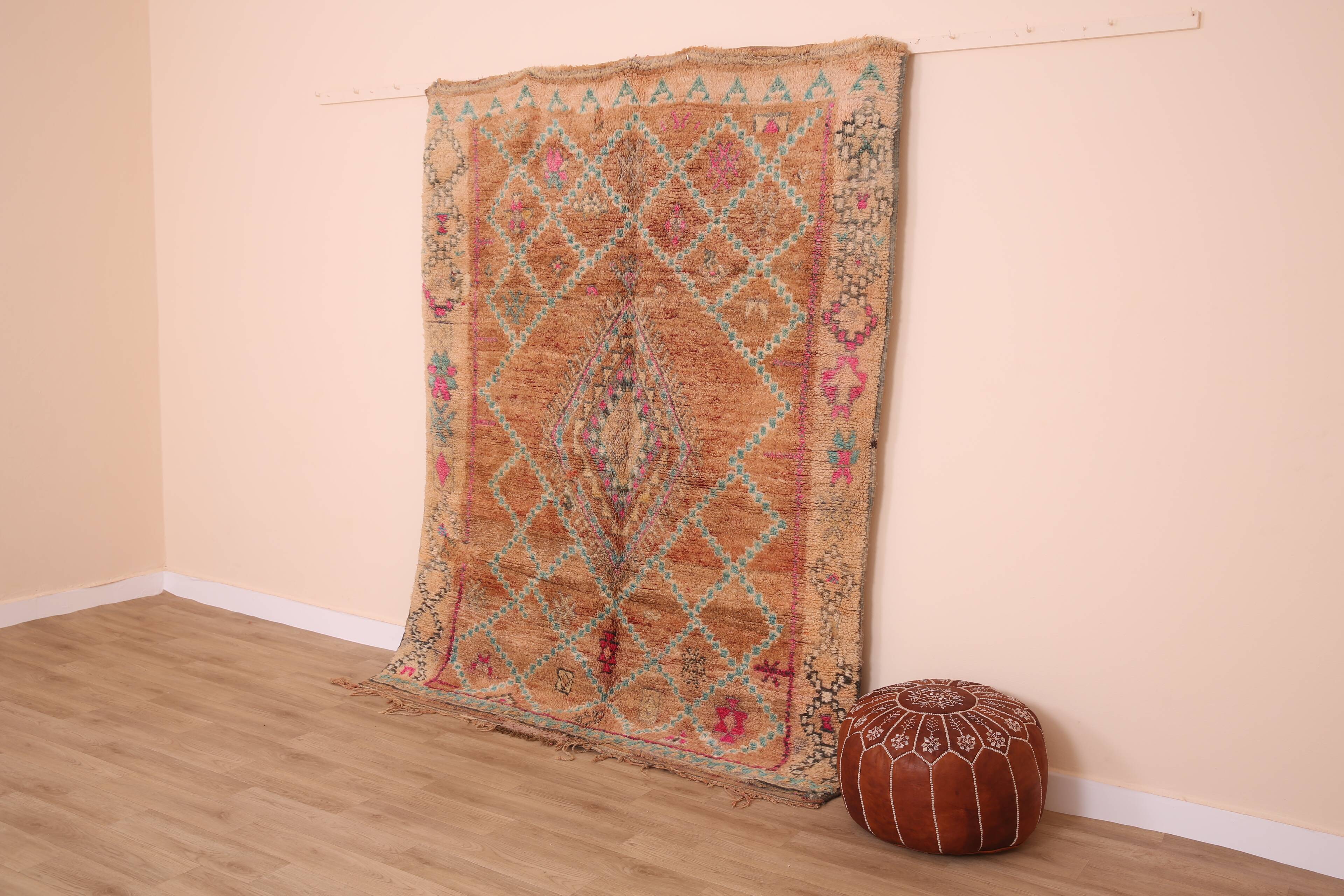 Peach Vintage Moroccan Rug 170 x 230 cm, Berber Wool Rug, Handmade Boho Rug