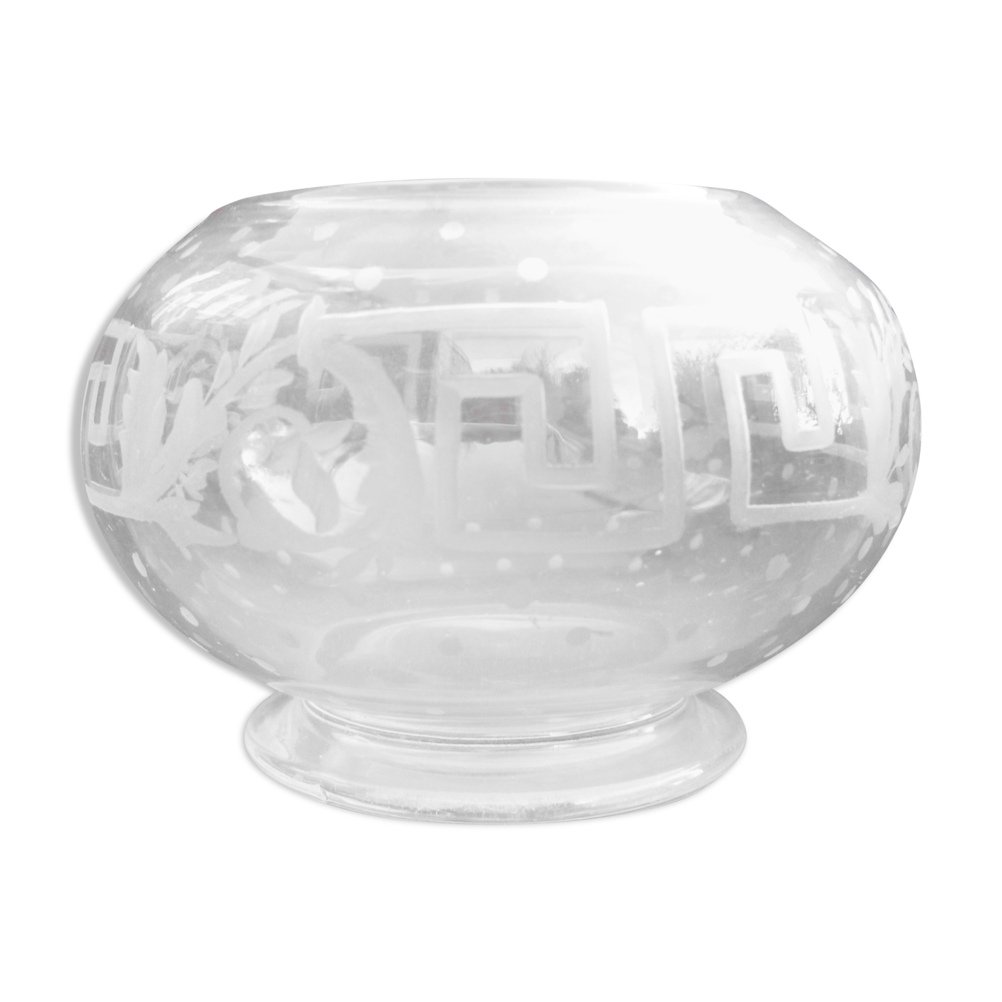 Crystal ball vase, engraved decoration, 19th century