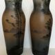 Pair of Art Nouveau glass vases decorated with lake landscapes