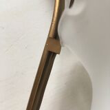 Pair of white tulip and brass pendant lamps