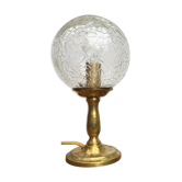 Vintage brass base lamp and glass globe cracked effect