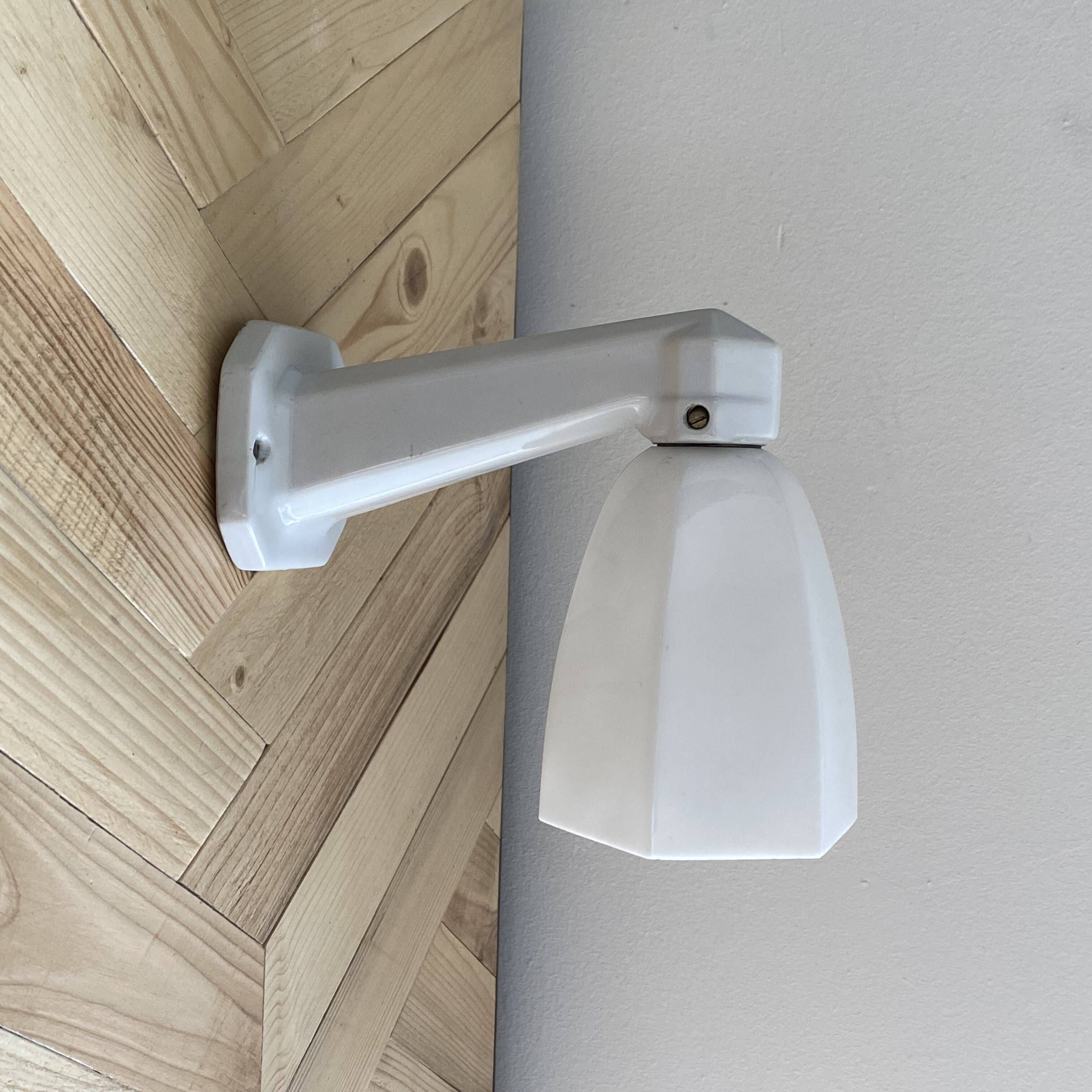 Swan neck wall lamp porcelain ceramic tulip opaline glass