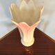 Vintage pink and white tulip vase in majolica, 1950s style.