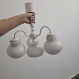 Antique vintage space age white pendant light, 4 opaline glass globes