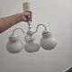 Antique vintage space age white pendant light, 4 opaline glass globes