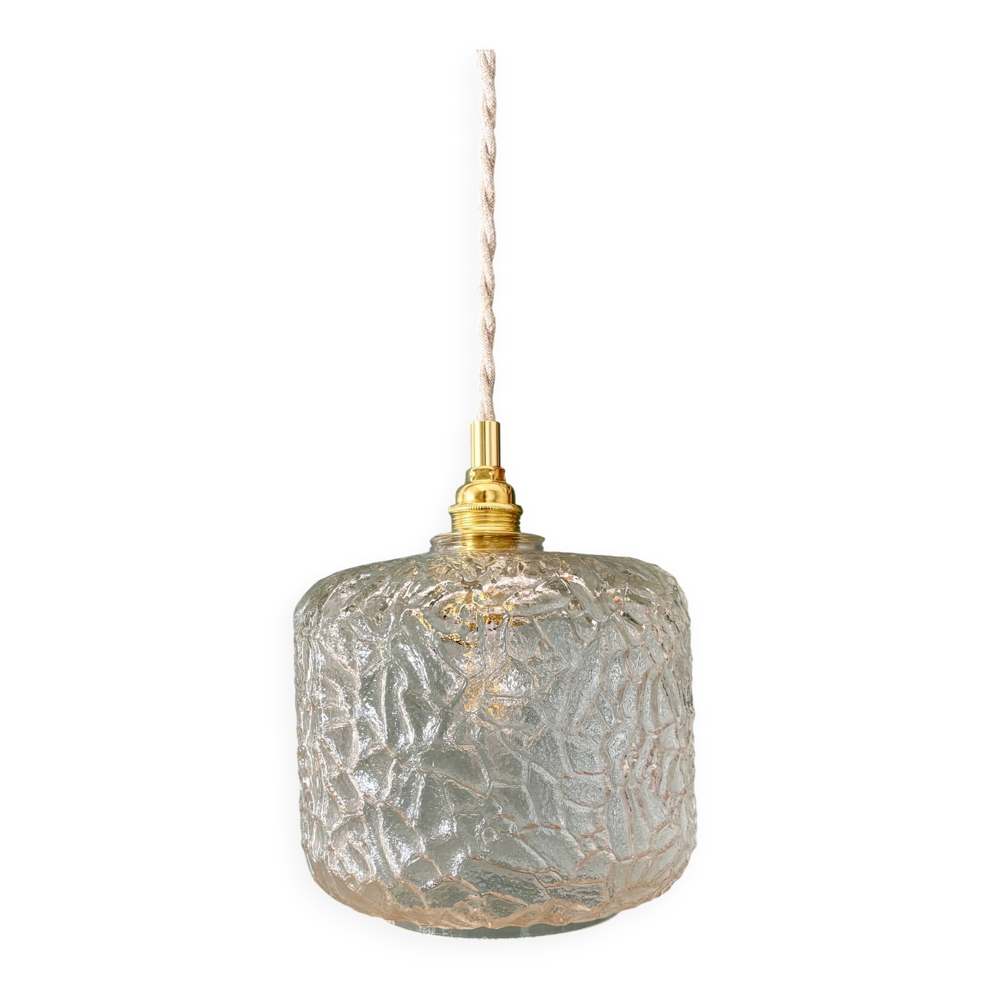 Suspension globe vintage en verre transparent