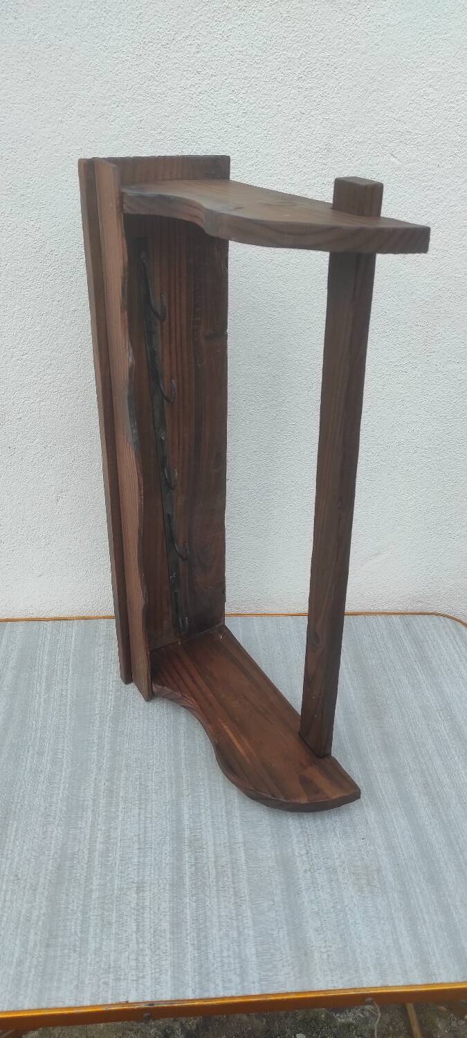 Shelving shelf pot holder vintage kitchen storage in rustic fir