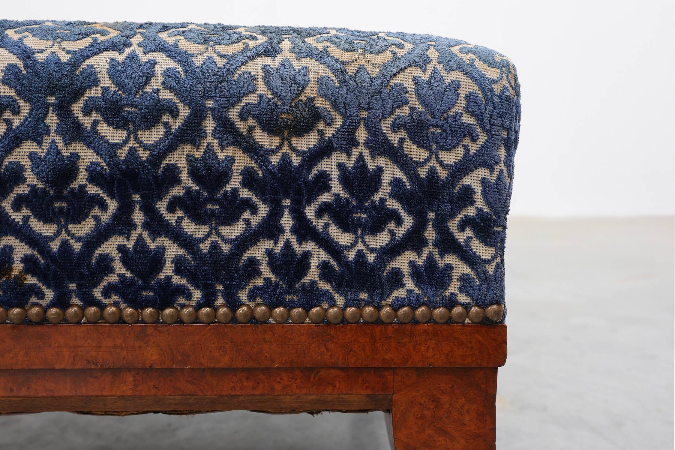 Art Deco Upholstered Footstool with Sabre Legs, France, 20th Century