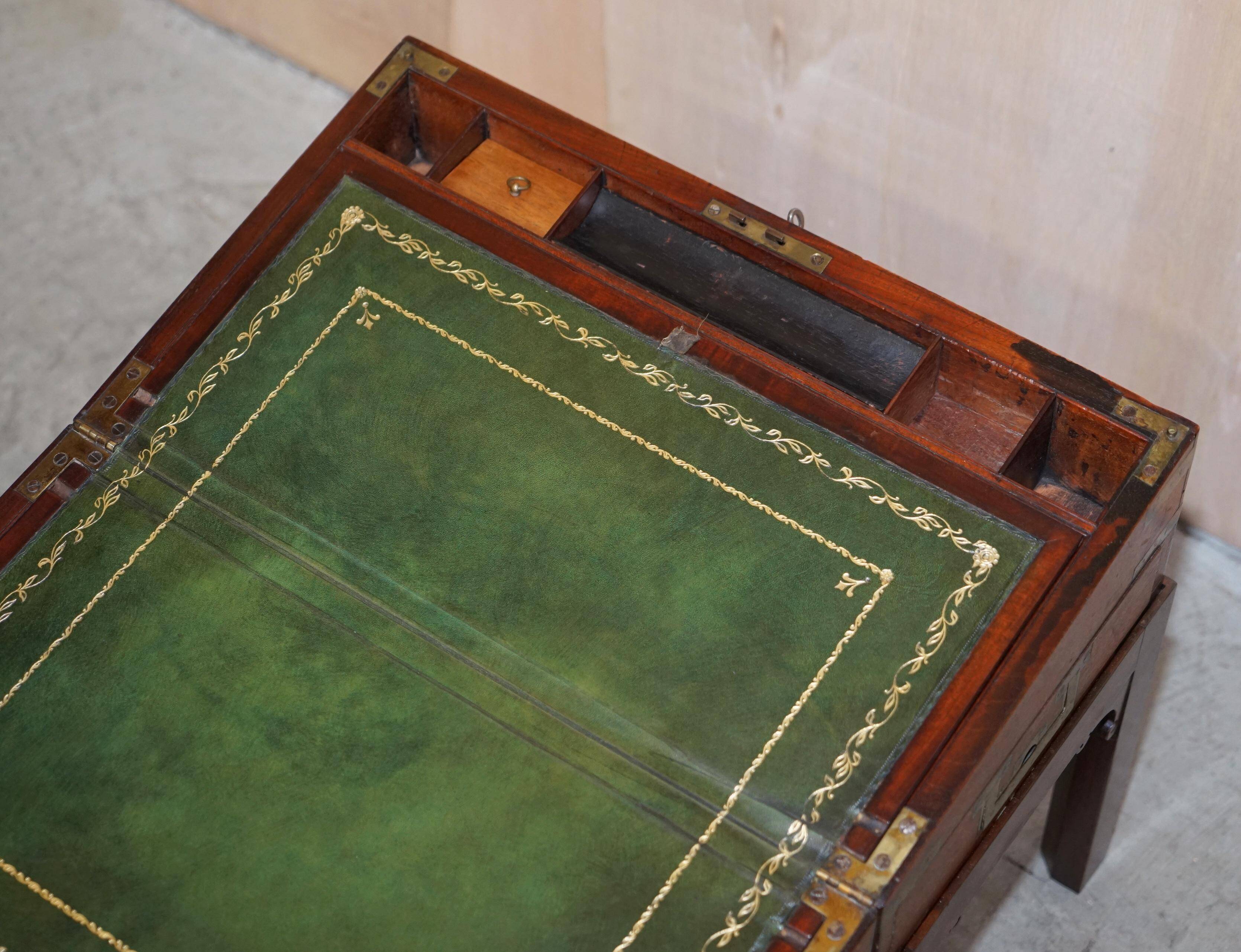Antique hardwood military campaign desk with writing slope.