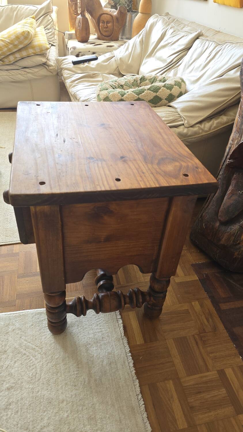 Folk Rustic Sun-Carved Nightstand sidetable cupboardsolid wood chunky