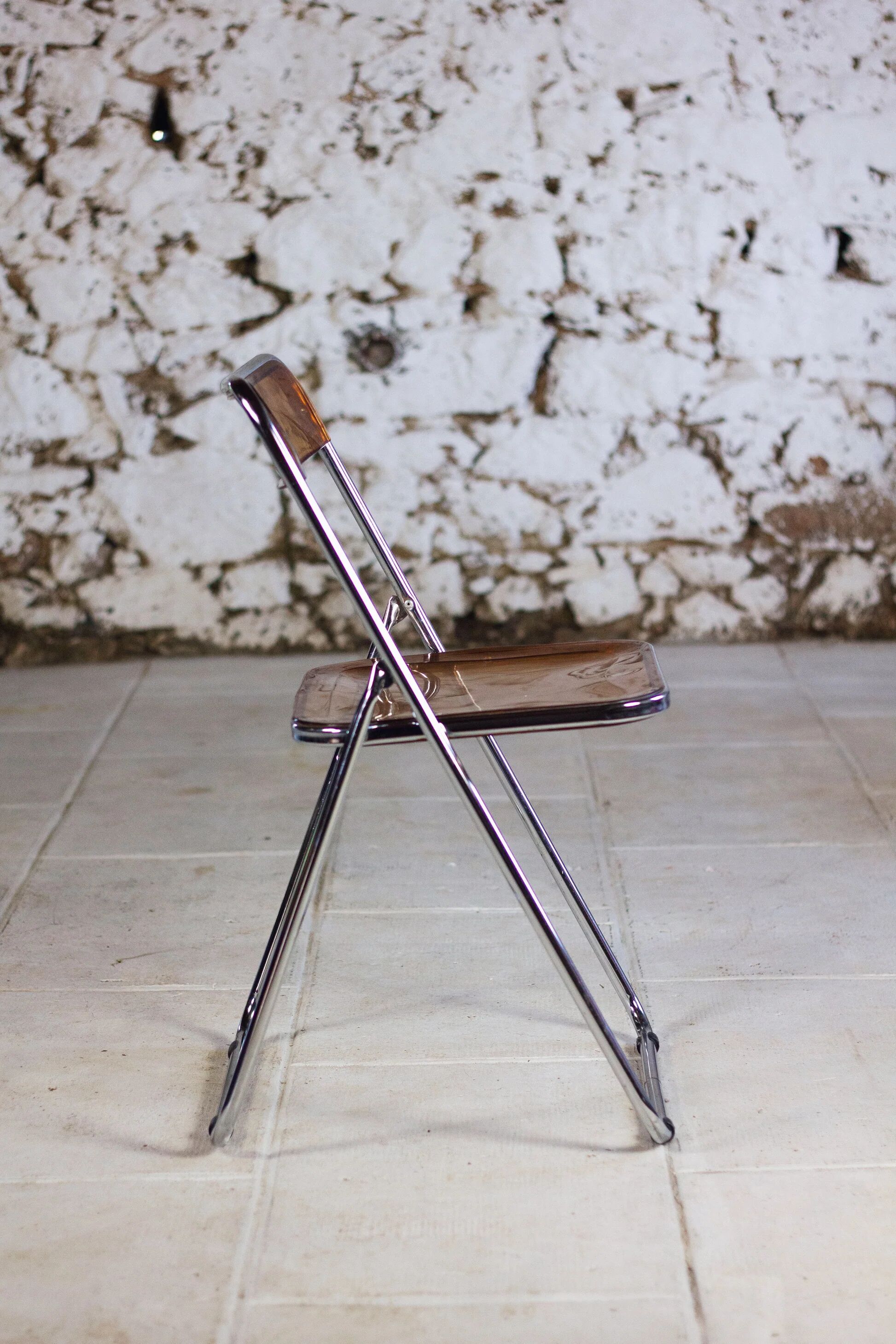 Folding chair in plexiglass and chrome, 1970