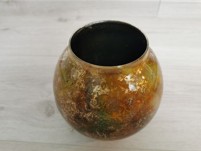 Vase boule doré laque line vintage