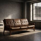 Vintage Mid-Century Danish Modern 3-Seater Brown Leather Sofa by Georg Thams