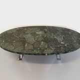 Vintage oval coffee table in stone and chromed metal from the 70s