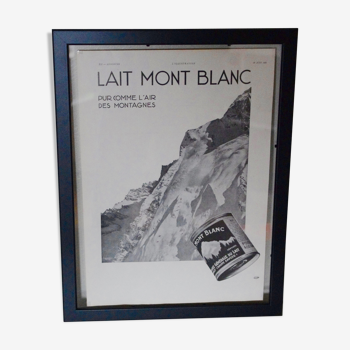 Publicité ancienne lait Mont Blanc 1931 encadrée