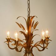 Beautiful 1970s gold-plated 5-arm tall metal chandelier by Hans Kögl