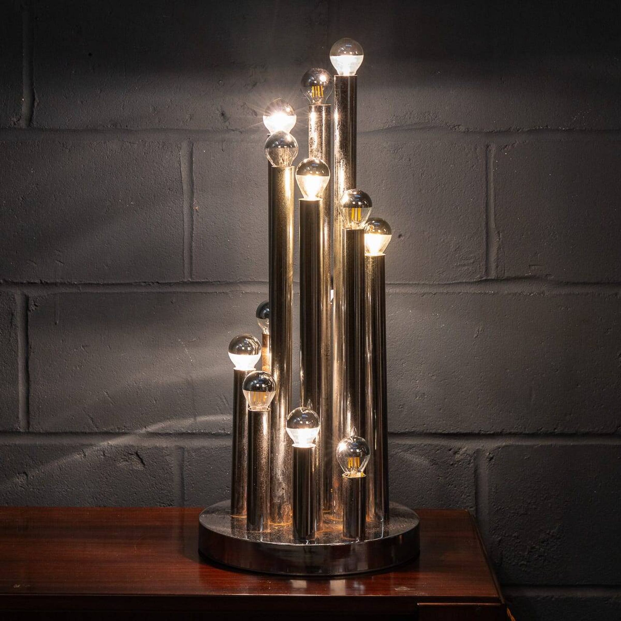 Vintage 20thc italian chrome multi-light table lamp by reggiani c.1970