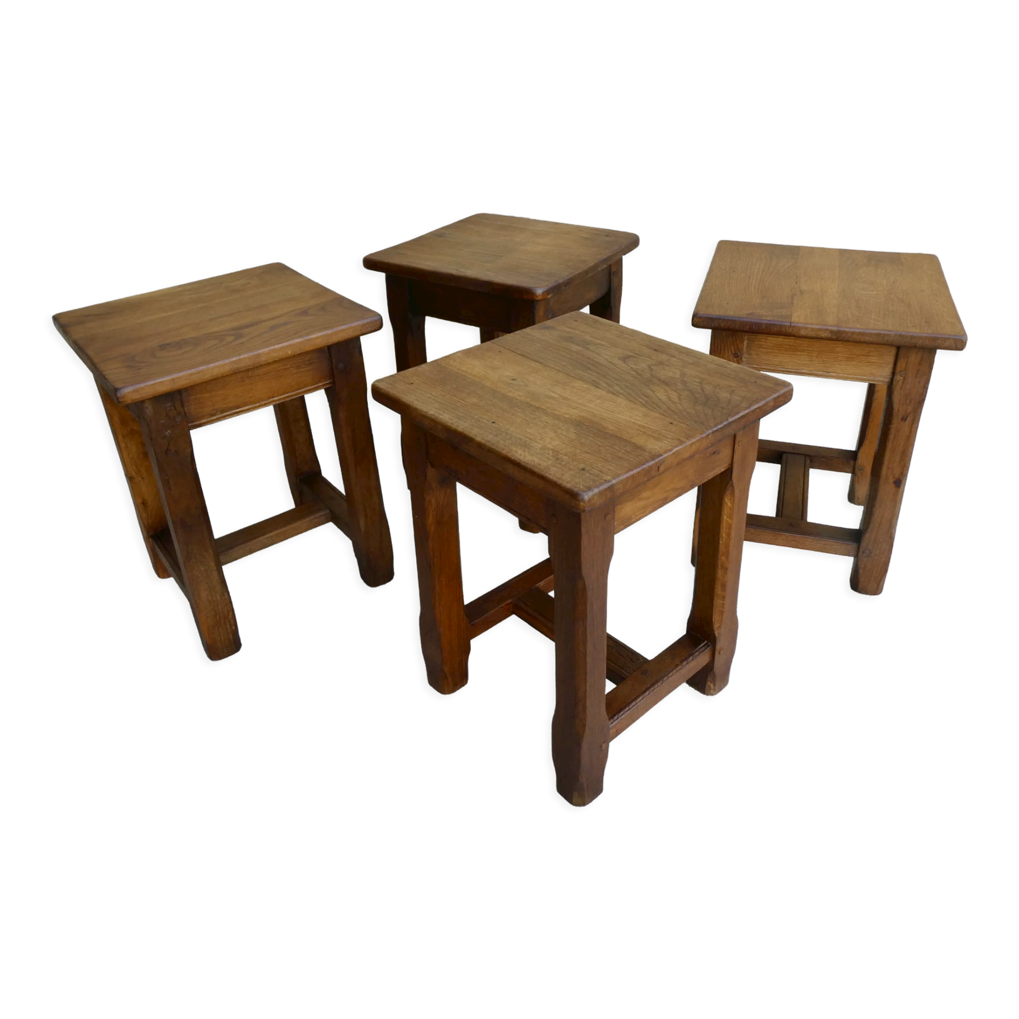 Set of 4 solid wood stools, bistro, 60s