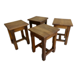 Set of 4 solid wood stools, bistro, 60s