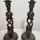 Pair of ancient Kashmiri candlesticks in midnight blue and gold – lamp bases