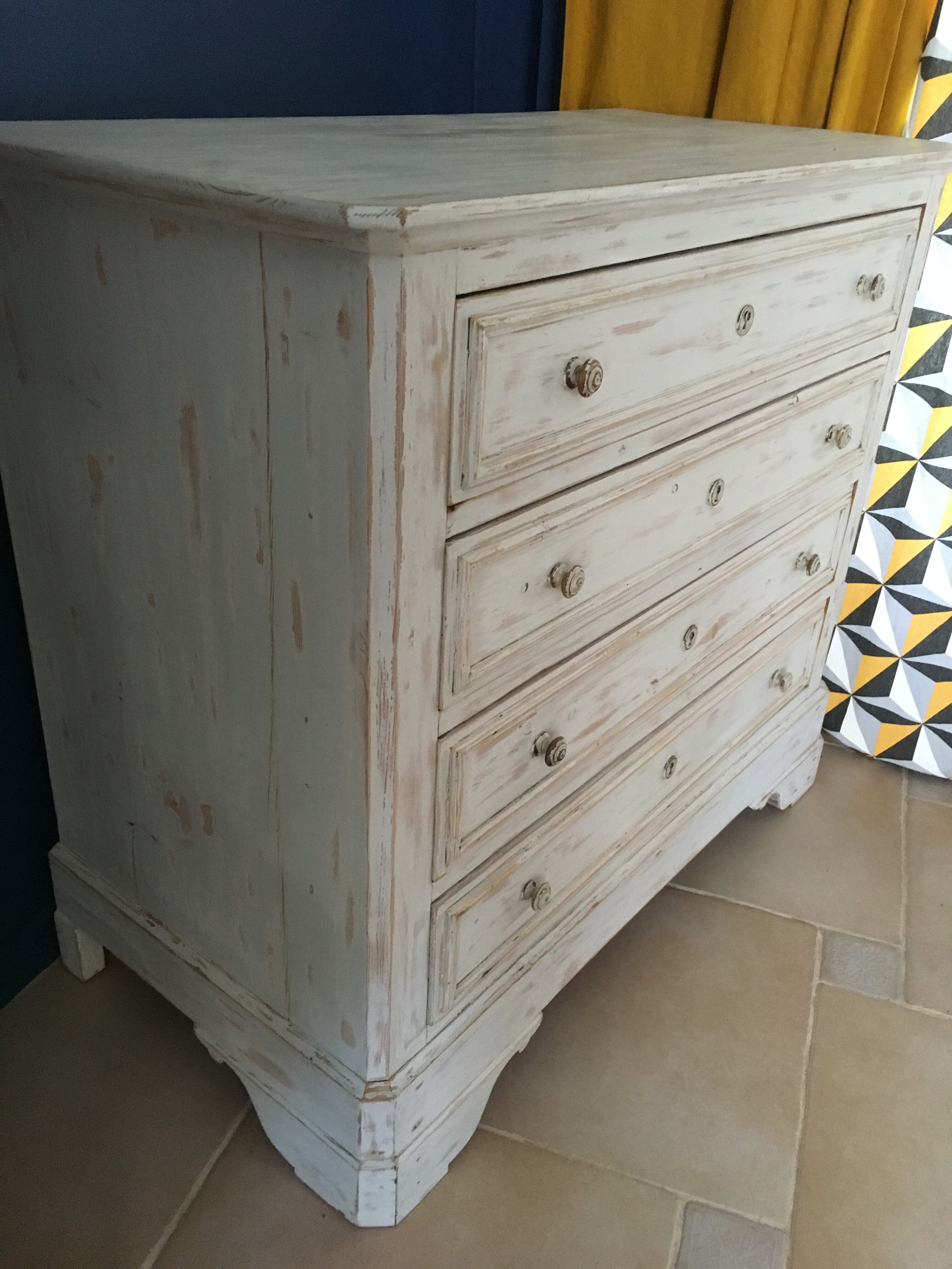 Antique white cerused chest of drawers