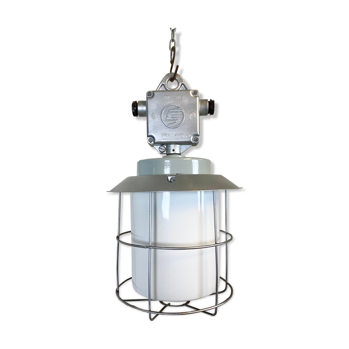 Vintage Industrial Aluminium Lamp with Milk Glass, 1970s