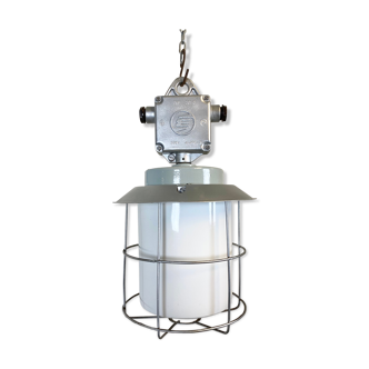 Vintage Industrial Aluminium Lamp with Milk Glass, 1970s