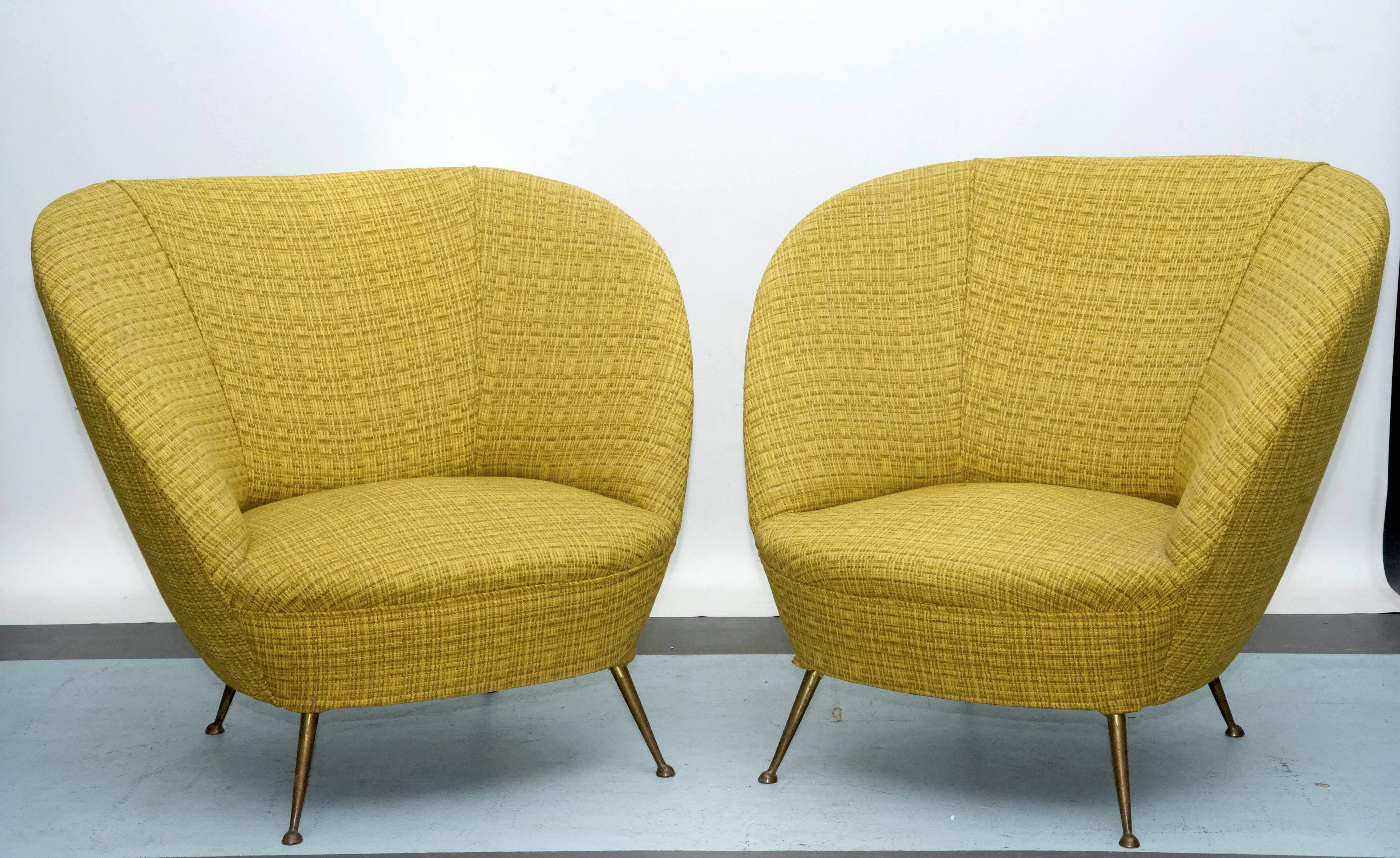 Pair of Ico Parisi-Style Armchairs in Original Fabric, Italy, 1950s