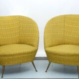 Pair of Ico Parisi-Style Armchairs in Original Fabric, Italy, 1950s