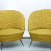 Pair of Ico Parisi-Style Armchairs in Original Fabric, Italy, 1950s