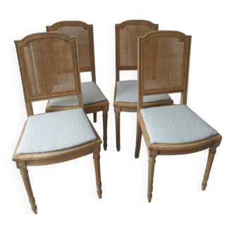 Set of 4 Louis XVI style caned chairs, mid-20th century, stripped then waxed.