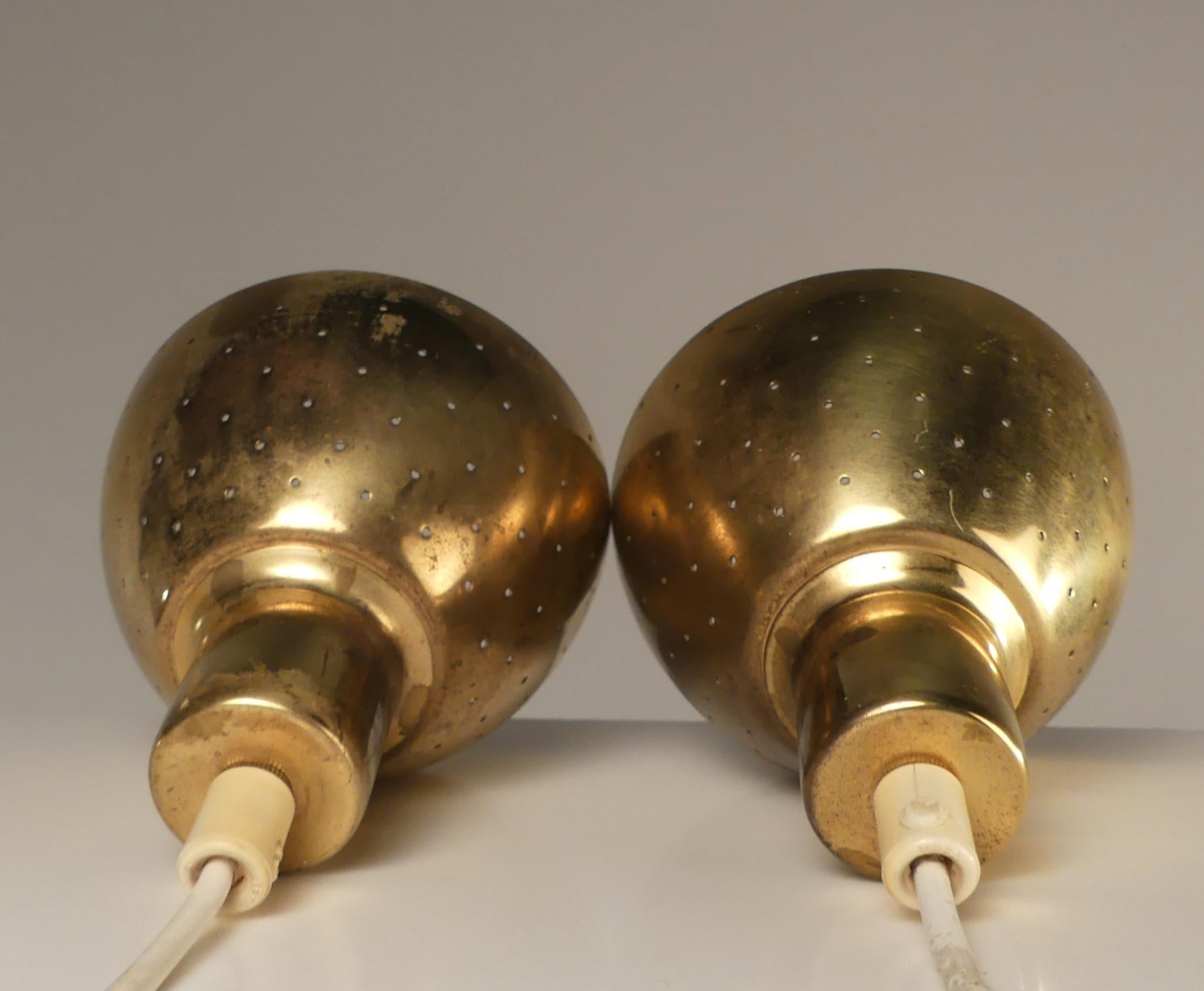 Hans-Agne Jakobsson Perforated Brass Pendants Pair for Markaryd 1960