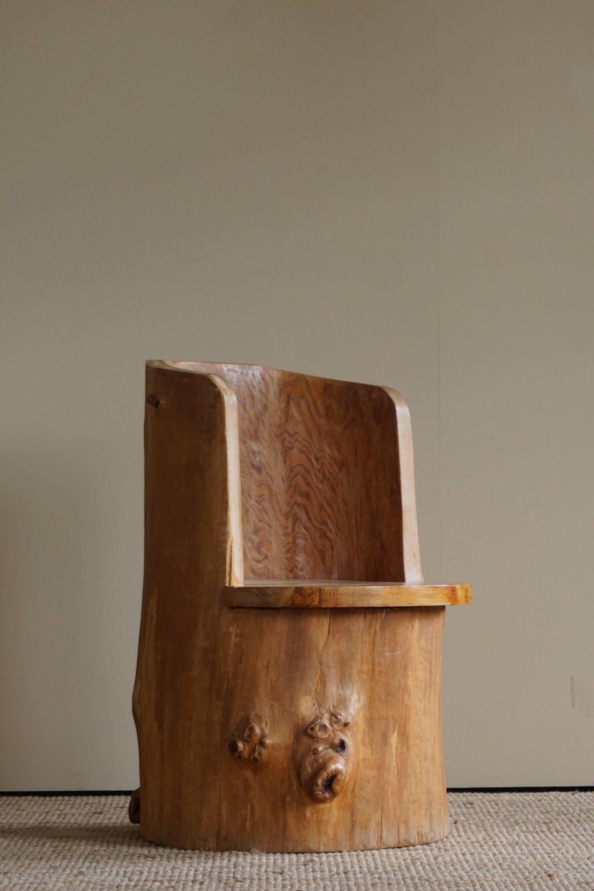 Swedish brutalist mid-century sculptural chair in solid pine.