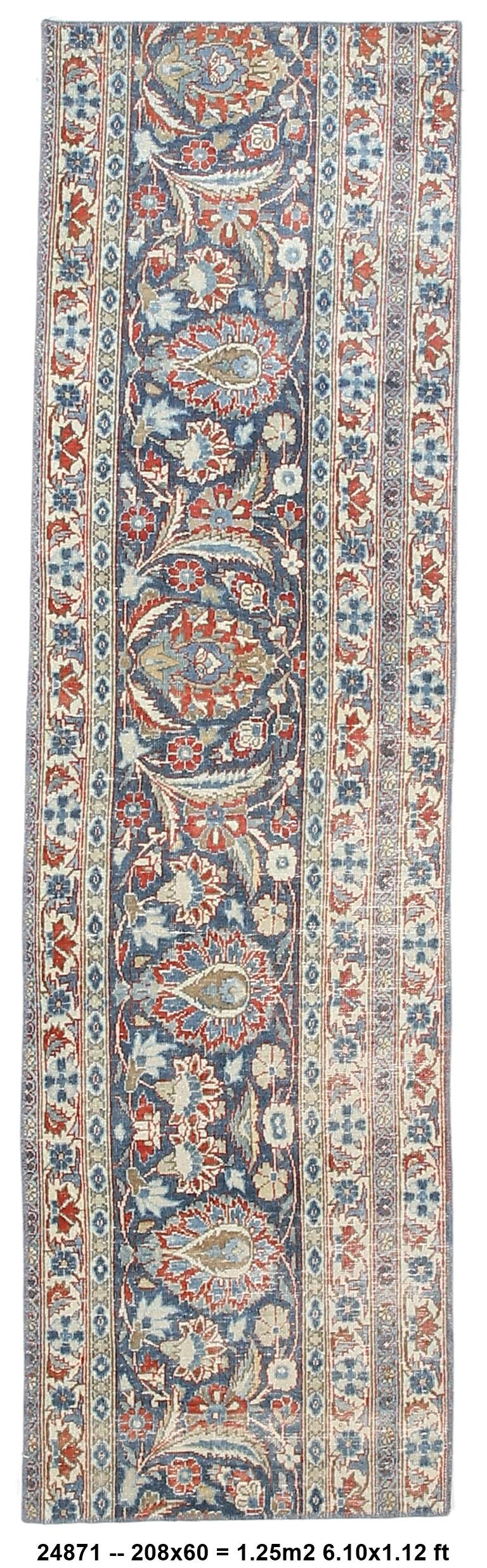 2x7 Navy Blue & Red Persian Runner Rug, 60x208Cm