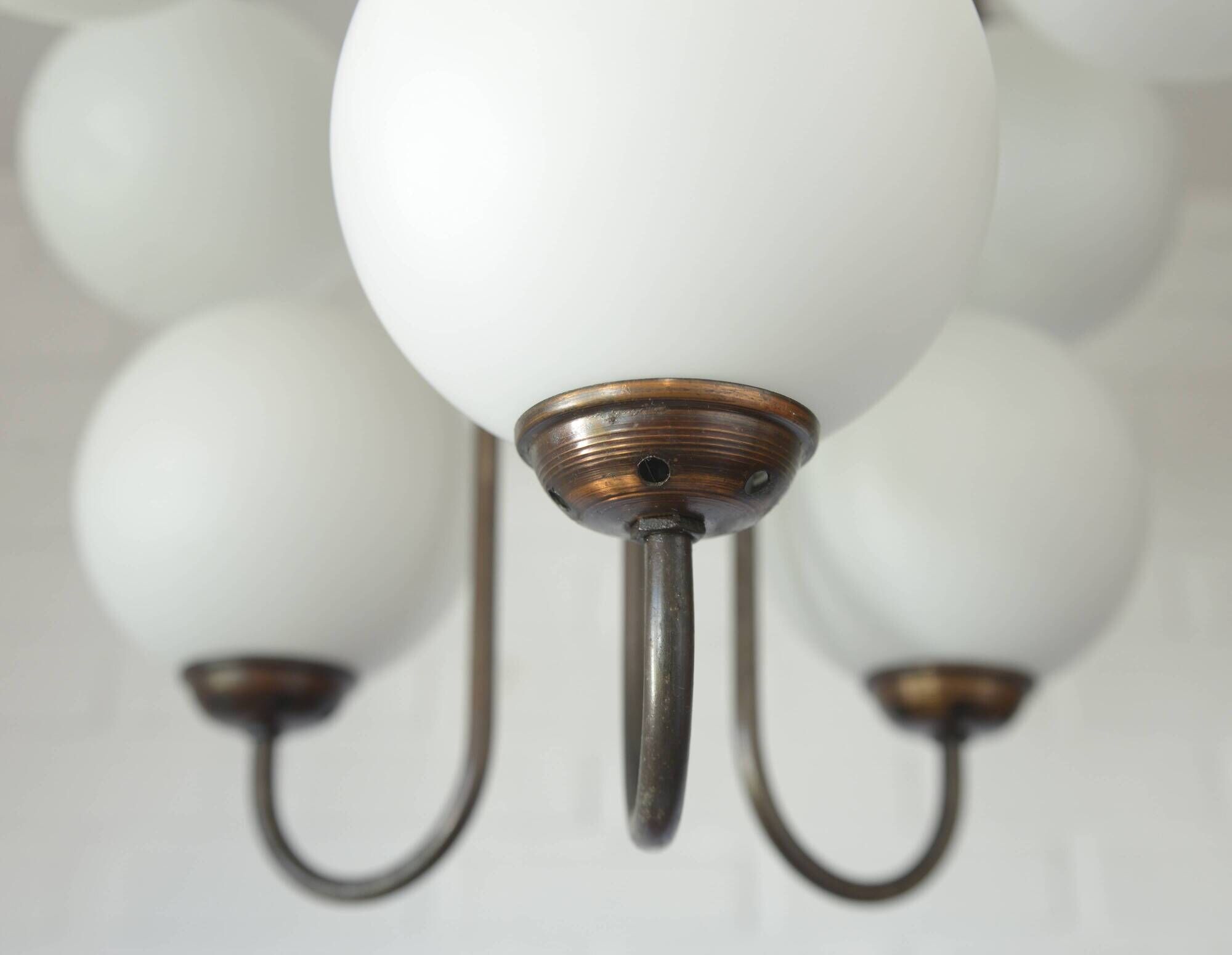 Large Mid Century Chandelier / Vintage Copper Gooseneck Pendant Light / Space Age / Yugoslavia 80's