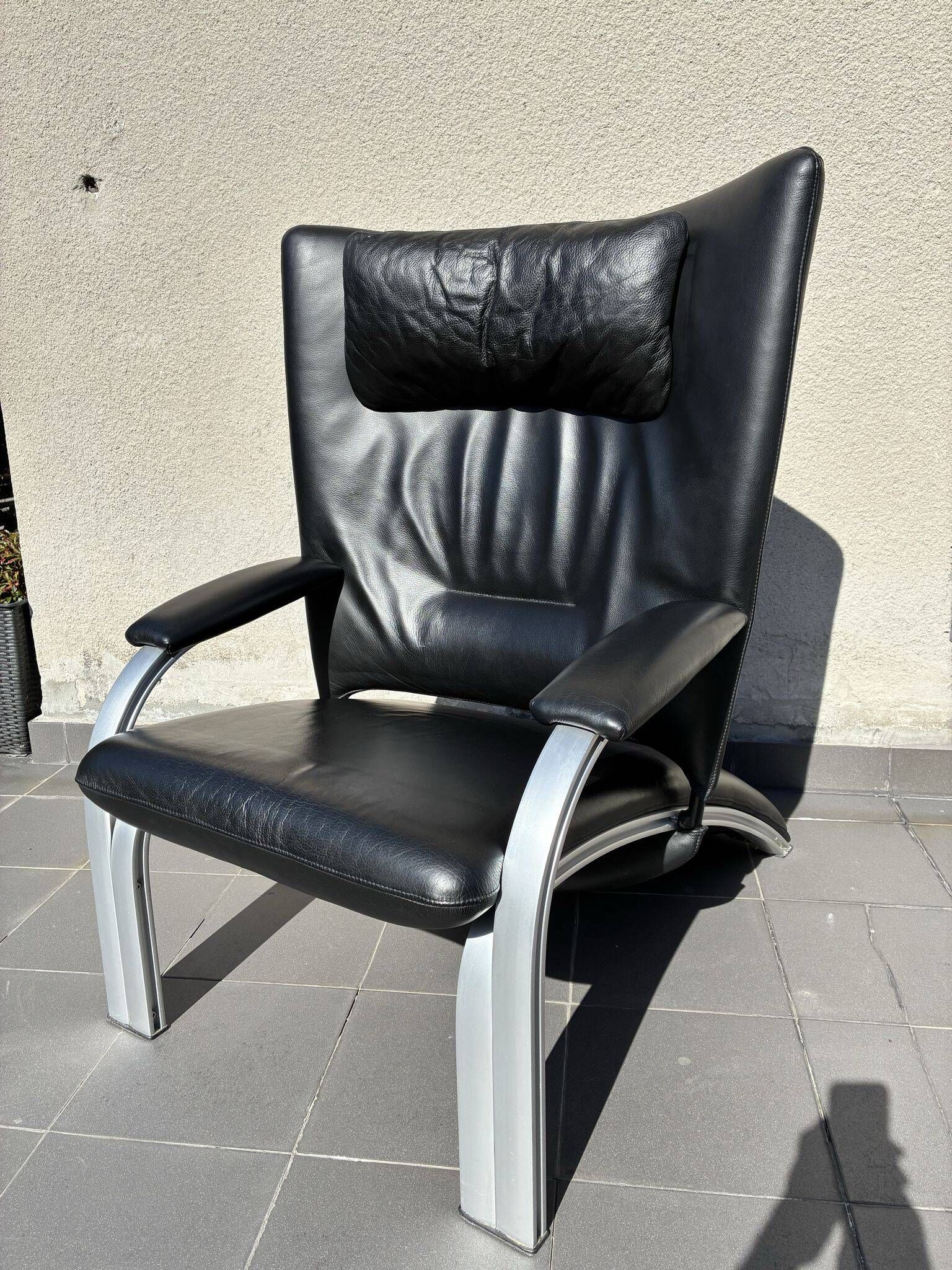 WK Wohnen Spot 698 reclining black lounge chair by Stefan Heiliger, 1980s
