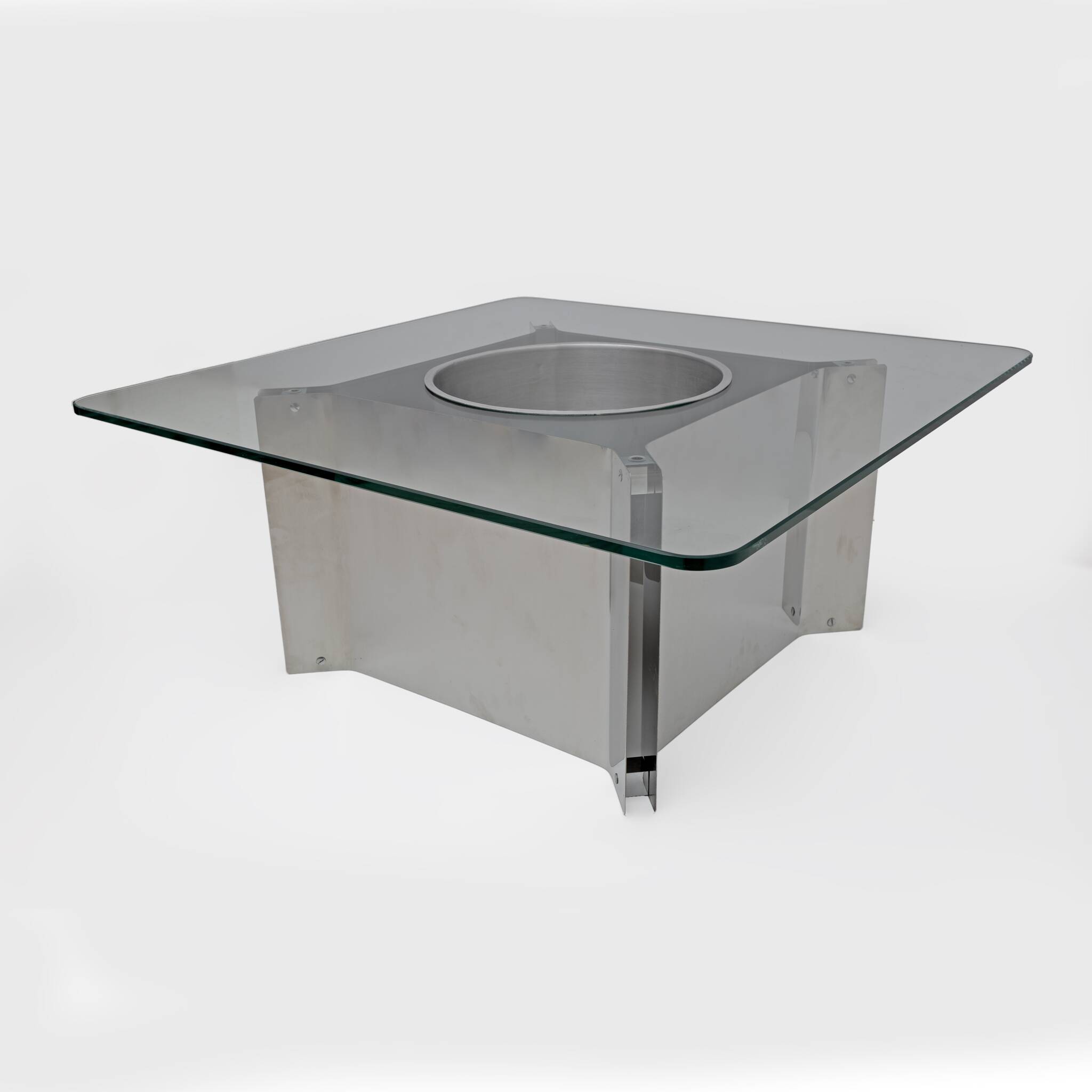 Michel Boyer Style Mid-century Modern French Steel and Glass Coffee Table