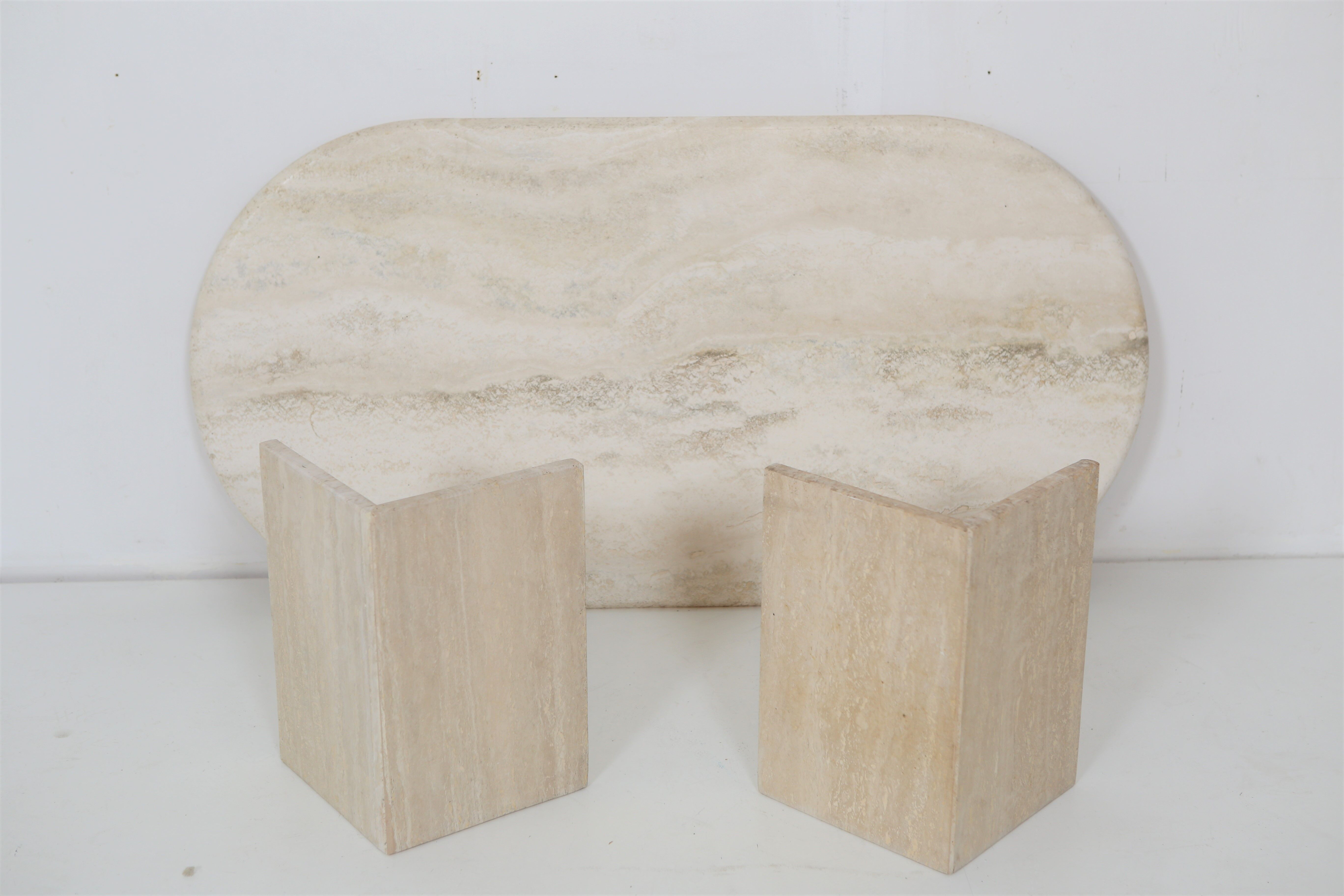Oval travertine coffee table