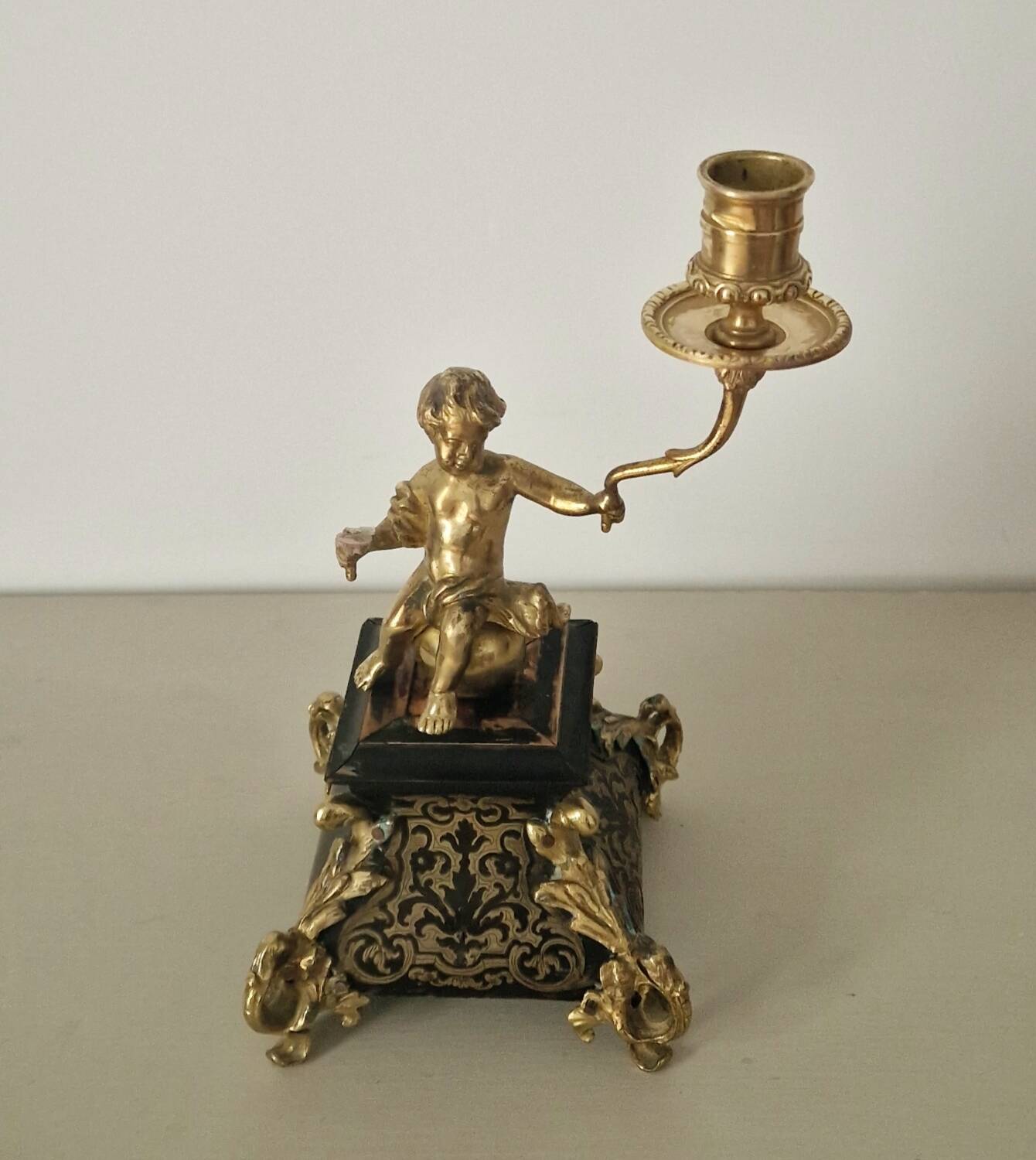 Chandelier laiton et bois style Napoléon III