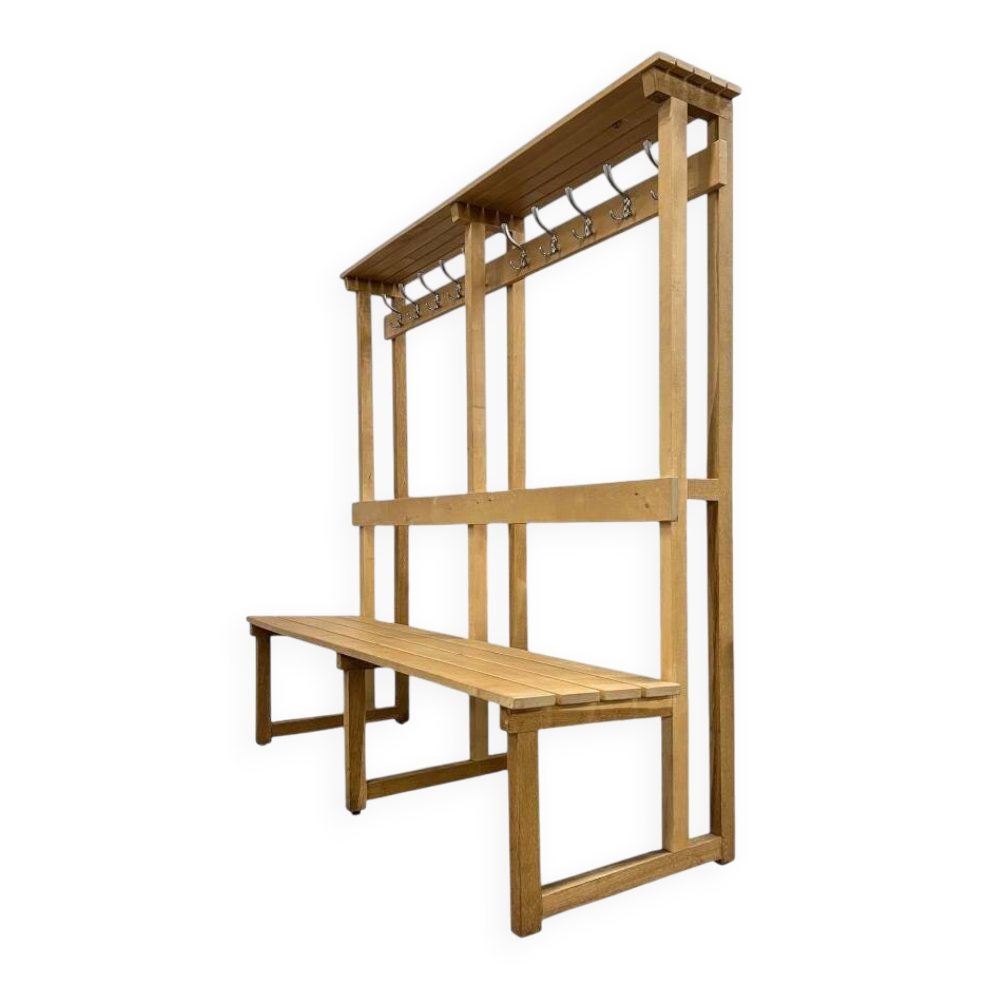 Vintage portemanteau XL en bois avec banc
