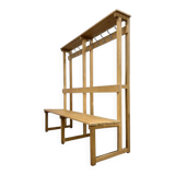 Vintage portemanteau XL en bois avec banc