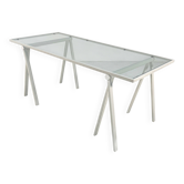 Glass and metal trestle desk by Rodney Kinsman for Bieffeplast, 80