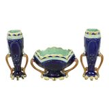 Art Nouveau Barbotine Majolica Vases Jardinière Set of 3