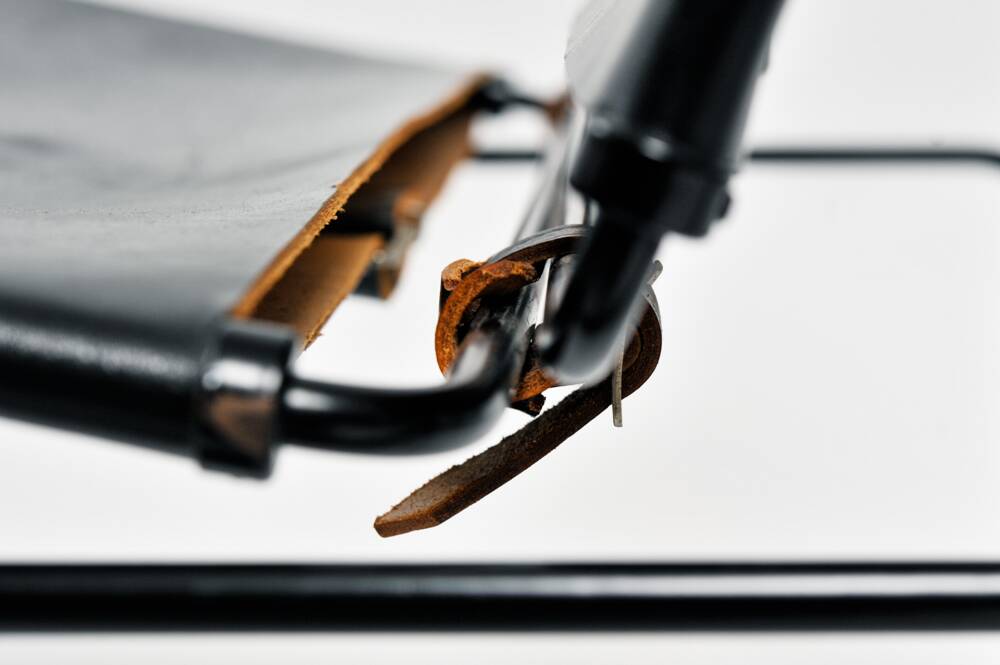 Black modernist design lounge set by Jan van Opzeeland in leather and steel bar, Netherlands, 1980s