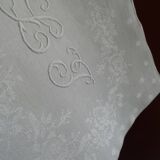 10 old embroidered napkins with L.J monogrammed damask cotton