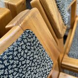 Set of 4 brutalist vintage chairs in solid wood and fabric