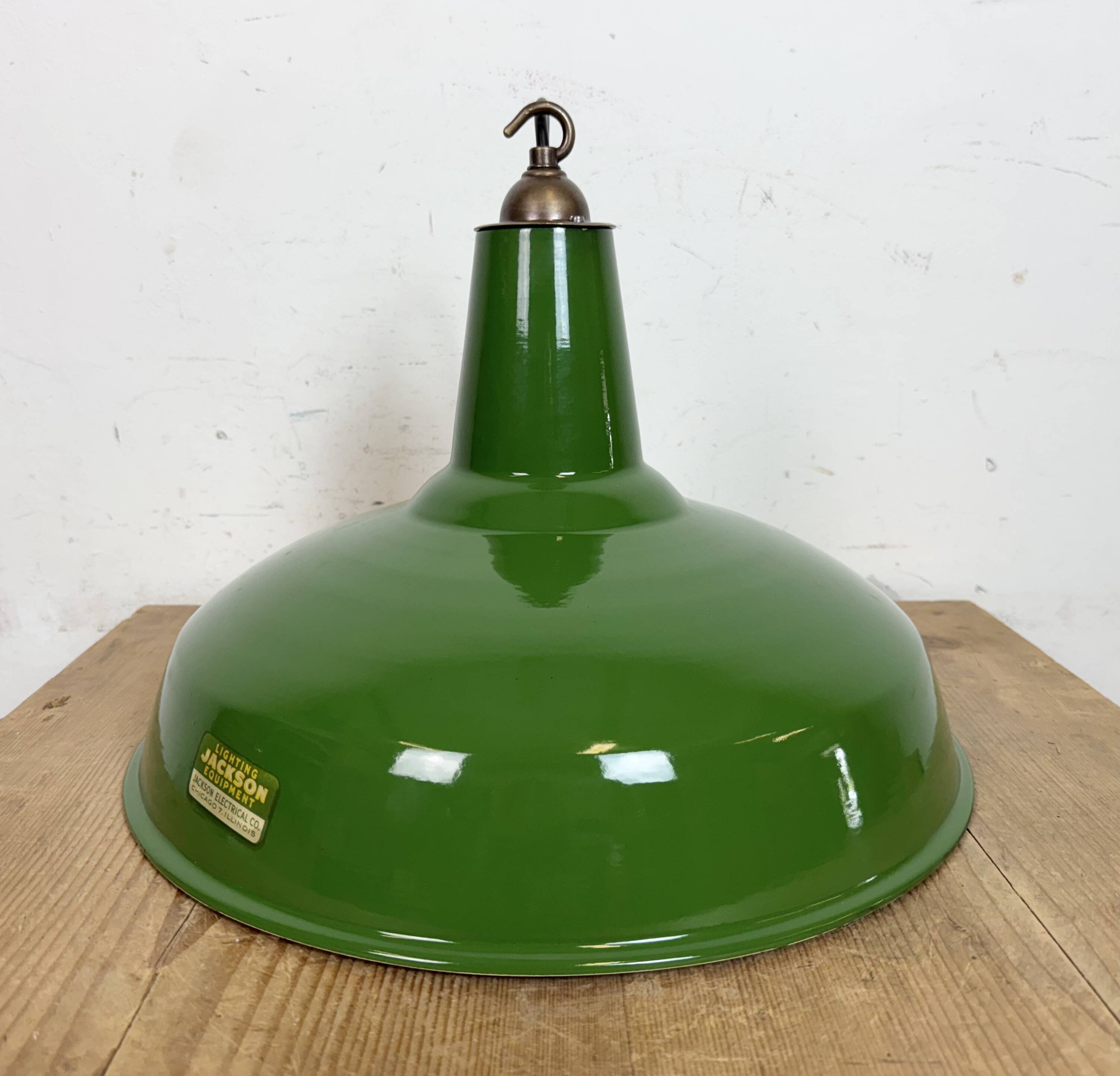 Suspension industrielle en émail vert de Jackson Electrical, années 1960