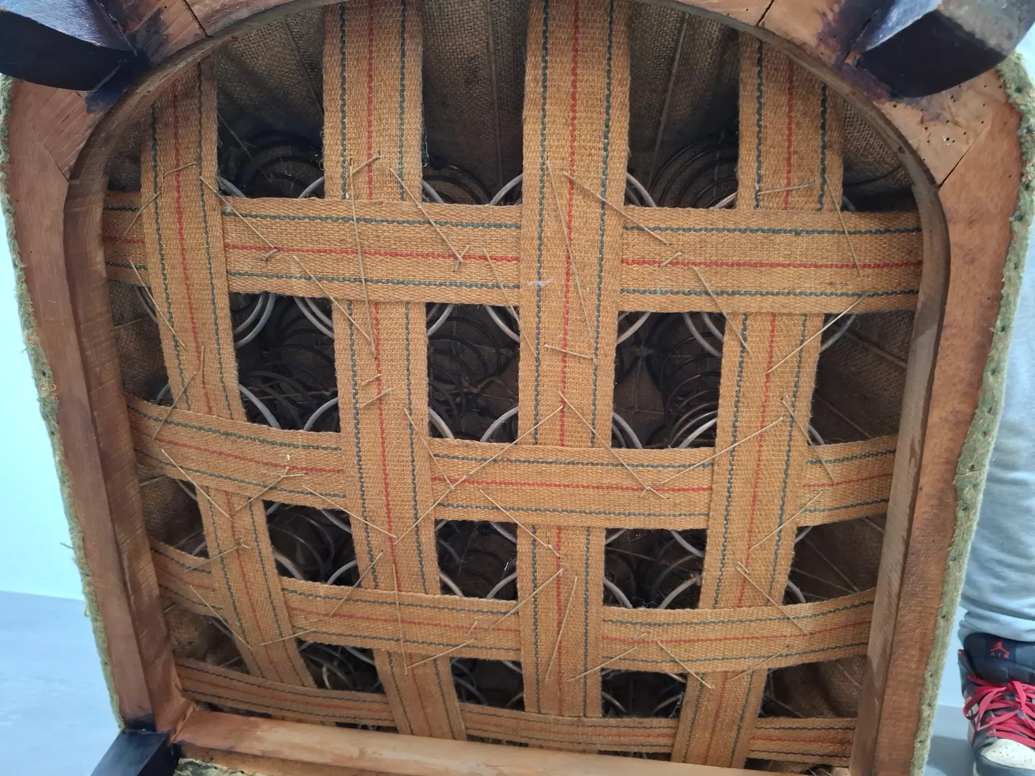 1930s Czech Art Deco Floral Upholstered Wingback Armchair