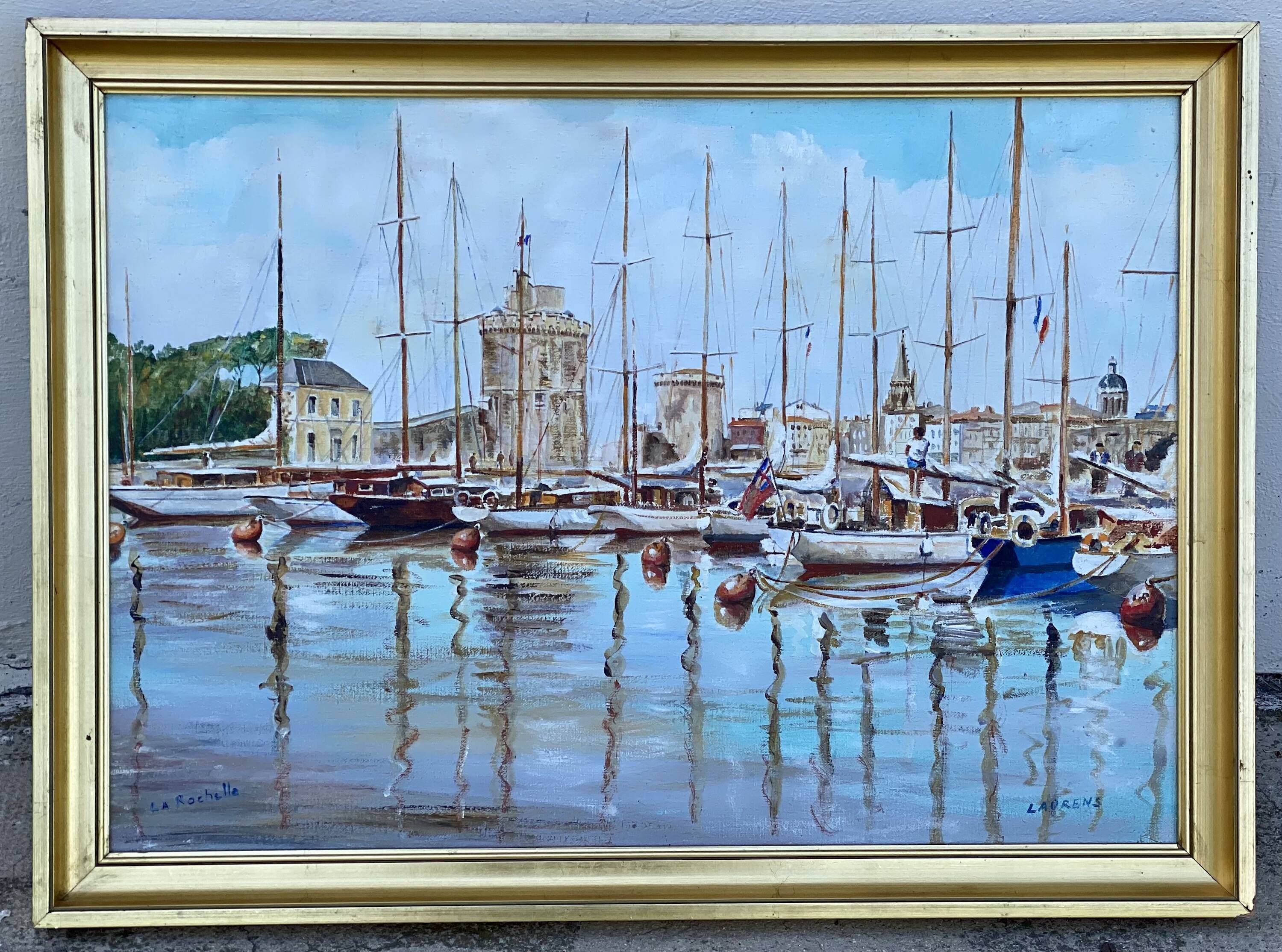 Painting signed LAURENS, the port of La Rochelle